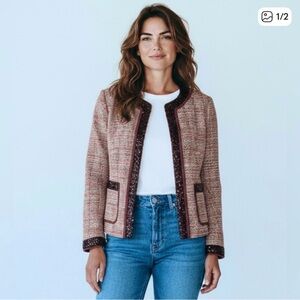 Badgley Mischka Women's Tweed Jacket with Contrast Trim